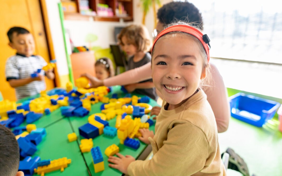 Students using computational thinking while building with legos during class